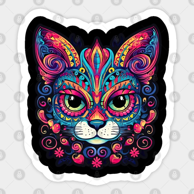 Sunburst Sugar Skull Cat Sticker by DanielLiamGill